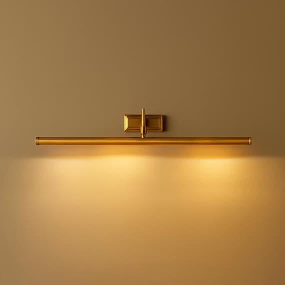 Handcrafted Raw Brass Picture Light, 24-Inch Artwork Wall Lamp, Mid-Century Style Gallery Fixture