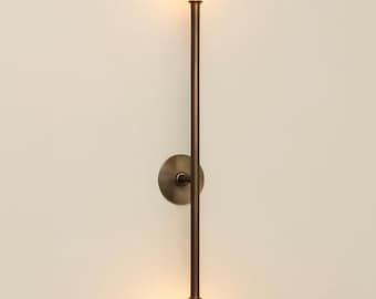 Modern 2-Light Brass Wall Sconce | Handmade Bedside Lamp & Vanity Mirror Fixture | Solid Brass Lighting