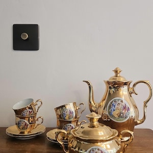 Stunning Vintage Epiag Royal Czechoslovakia Porcelain Tea Set In Gold Colour