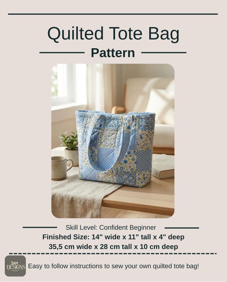 Quilted Tote Bag Sewing Pattern | Beginner-Friendly PDF image 4