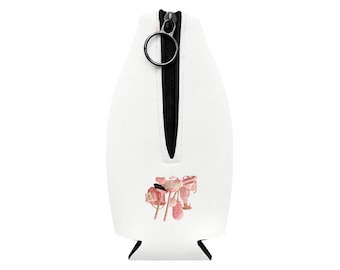 Funda isotérmica rosa con cremallera para botellas, diseño retro de artículos de limpieza, aislante estético para bebidas, regalo divertido para empezar el domingo con energía.