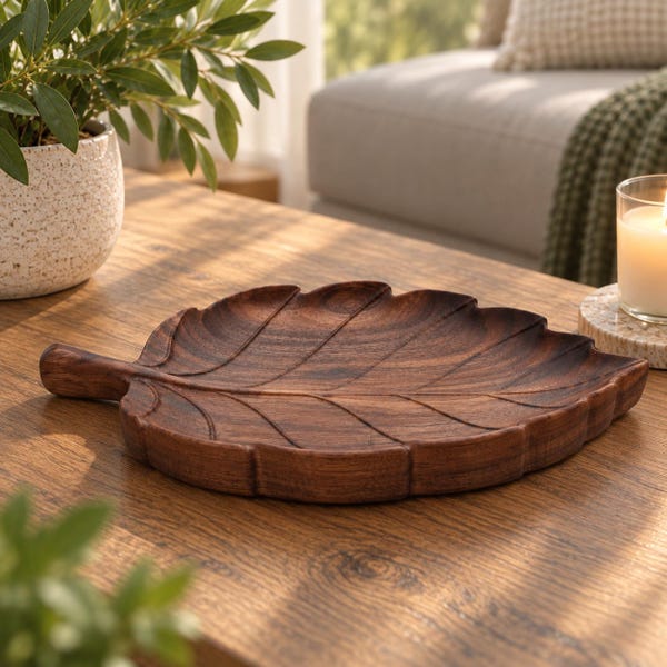 Handcrafted Wooden Leaf Tray | Jewelry Dish | Ring Holder | Catchall Tray | Nature Decor | Solid Hardwood