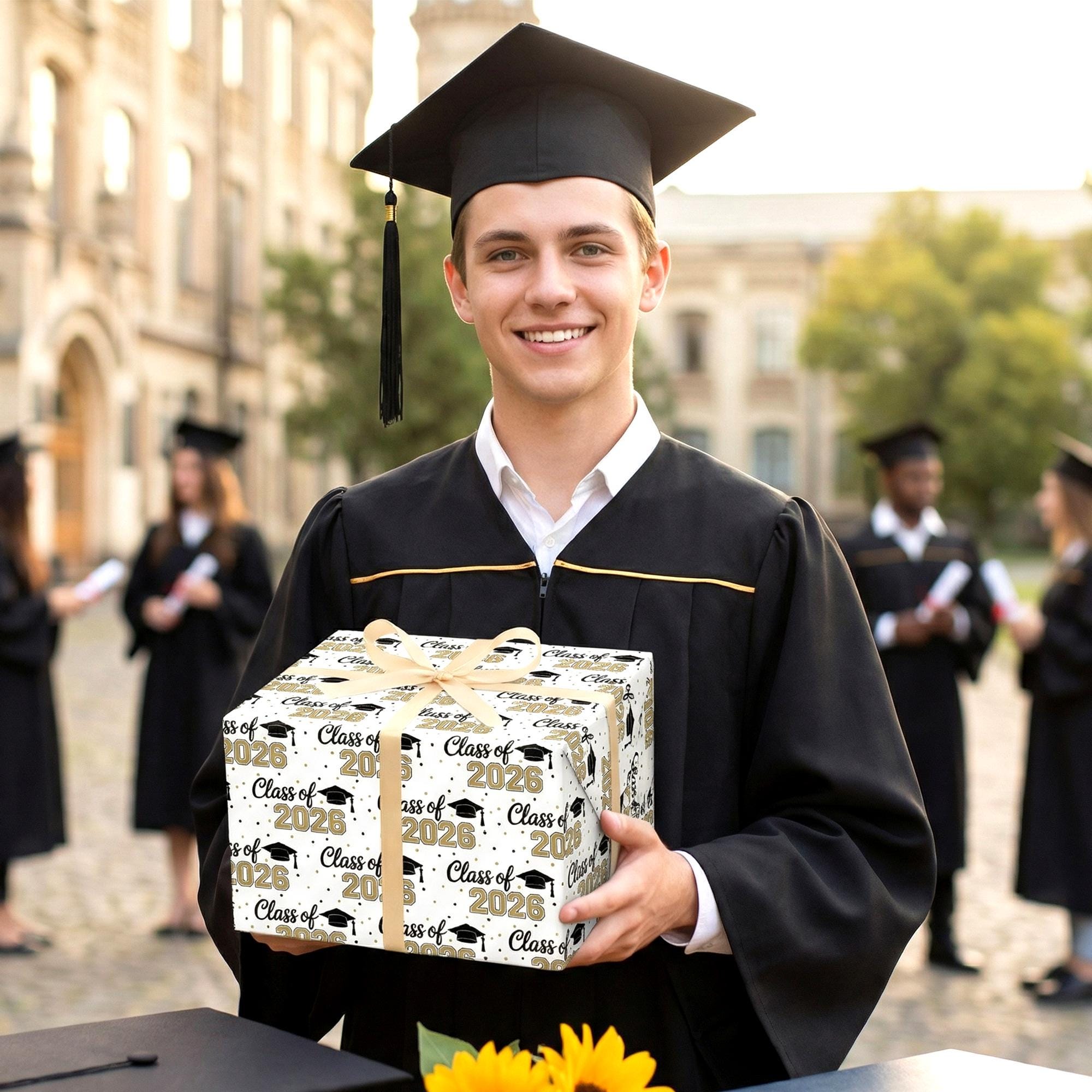 Class of 2026 Wrapping Paper Roll, Graduation Gift Wrap 2026, Black ...