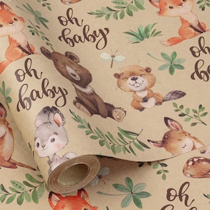 Woodland Baby Wrapping Paper – Forest Animals, Neutral Gift Wrap