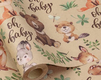 Woodland Baby Wrapping Paper – Forest Animals, Neutral Gift Wrap
