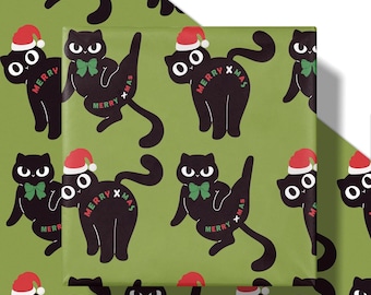 Funny Cat Christmas Cat Wrapping Paper Roll, Xmas Gift Wrap for Pets Lovers