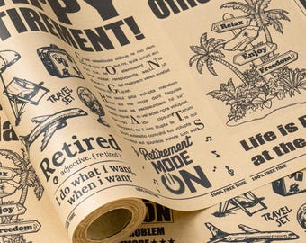 Funny Retirement Wrapping Paper – Newspaper Style Kraft Gift Wrap