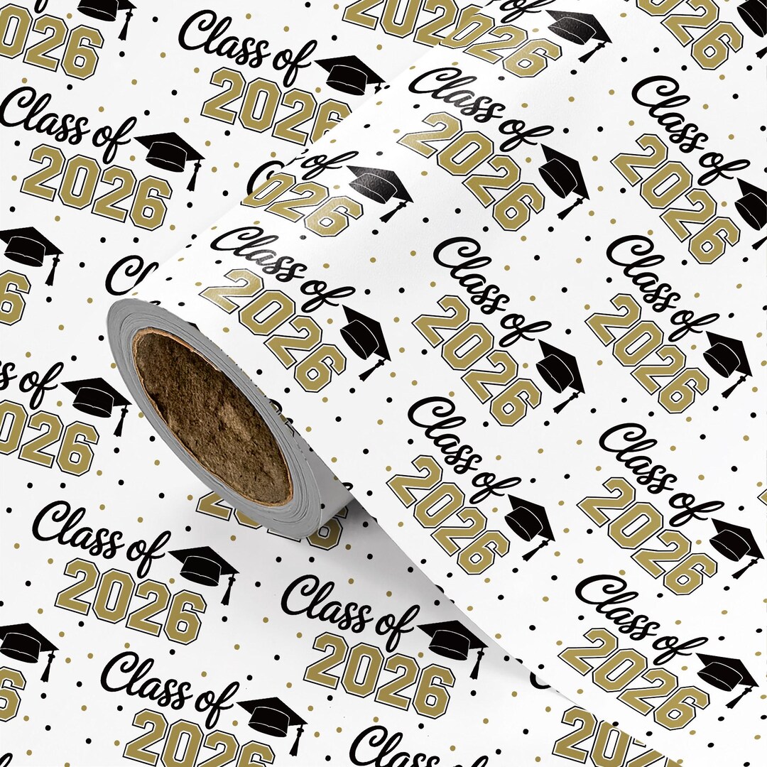 Class of 2026 Wrapping Paper Roll, Graduation Gift Wrap 2026, Black ...
