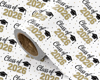Class of 2026 Wrapping Paper Roll, Graduation Gift Wrap 2026, Black Gold Grad Party Gift Wrap for High School or College