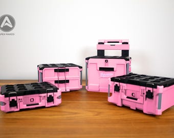 Full Set - Baby Pink Mini Milwaukee Packout Inspired Tool Box (Small, Large, Two Drawer, Rolling Drawer)