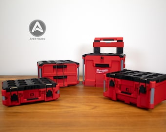 Full Set - Red Mini Milwaukee Packout Inspired Tool Box (Small, Large, Two Drawer, Rolling Drawer)