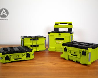 Full Set - Ryobi Lime Green Mini Milwaukee Packout Inspired Tool Box (Small, Large, Two Drawer, Rolling Drawer)