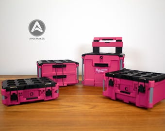 ピンクのミニミルウォーキーパックアウトツールボックスオーガナイザーフルセット（S、L、2段引き出し、キャスター付き引き出し）｜3Dプリント、ミニツールボックス、デスク、装飾