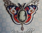 Necklace choker butterfly cameo catrina sugar skull day of dead
