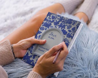 Dear mom Hardcover journal Blue Floral pattern, Custom French toile keepsake notebook, Chinoiserie Mom gift, Letters to my mom gift.