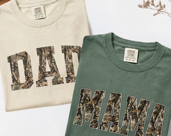 Camo Mama Dad Shirt, Comfort Colors, Matching Mom Dad T- Shirts, Pregnancy Announcement, Mother's Day Gift for Mom, Dad Gift, Christmas Gift