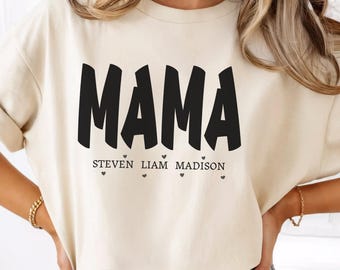 Comfort Colors® Personalized Mama Shirt With Kids Names, Mama T-Shirt, Mothers Day Gift For Mom Gifts, Mother's Day Gift, Cute Mama Tee.