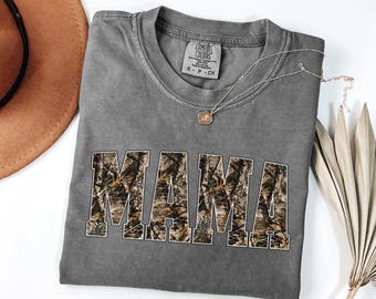 Comfort Colors Hunting Mama T-Shirt, Camo Mama Shirt, Mother's Day Gift, Camouflage Mama T-Shirt, Varsity Mama Shirt, Retro Mam Shirt Unisex