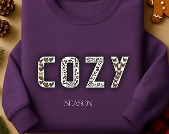 Cozy Season Sweatshirt Leopard Cozy Season Holiday Gift, Christmas Sweatshirt Winter lover Sweater Winter Season Sweatshirt Sweater Weather.