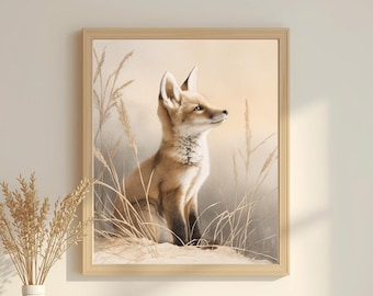 Neutral Fox Nursery Print | Woodland Animal Wall Art Printable
