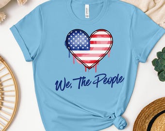 私たち人民 アメリカ国旗ハート ユニセックスTシャツ：愛国的民主主義Tシャツ - 進歩的政治シャツ - 自由と平等を擁護するトップ