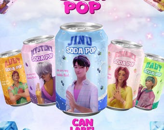 Kpop Demon Hunters, 5 Saja Boys Soda Pop Can labels, Saja Boys Can Wrapper, Jinu Huntrix, Cosplay huntrix Kpop party Printable, Kpop Party