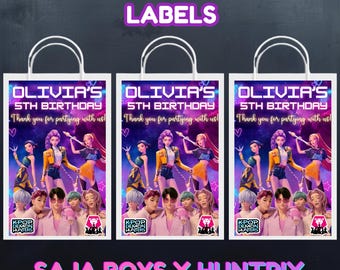 Kpop Demon Hunters Party Bag Labels | Huntrix Saja Boys Favor Bag Stickers | Kpop Birthday Party Decor | kpop Goodie Bag Labels | Editable