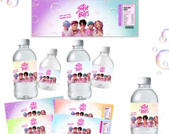 Etykiety na butelki z wodą Kpop, opakowania na napoje Saja Boys, etykiety na wodę tonizującą Kpop Demon Hunters, 4 kolorowe opakowania na butelki z wodą, materiały do druku na imprezy Kpop