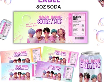 Kpop Demons Hunter Printable | Saja Boys Soda Can Labels | 4 Color Soda Pop Wraps | Kpop Birthday Party Decor | Saja Boys Soda pop Can