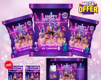 Editable Kpop Demon Hunters Chip Bag Label, Huntrix Chips Bag Wrapper, Printable Birthday Party Favor, Canva Template, Digital Download
