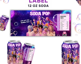 Kpop Demons Hunter Printable | Saja Boys Soda Can Labels | Huntrix Soda Pop Wraps | Kpop Birthday Party Decor | Saja Boys Soda pop Can