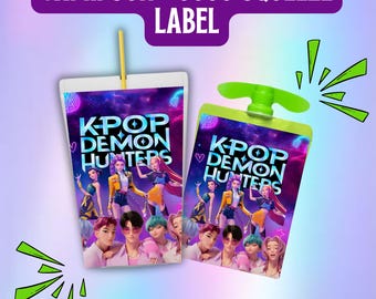 Kpop Demon Hunters, Dr. Han's Tonic Drink Wrapper, GoGo SqueeZ + Caprisun juice Label, Rumi's Medicine, Cosplay huntrix Kpop party Printable