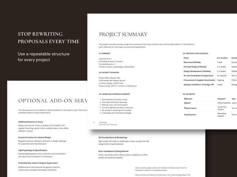 Fee Proposal Template for Interior Designers — Project Scope, Pricing ...