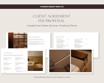 Modelo de proposta de honorários para design de interiores | Modelo de proposta de projeto | Apresentação de design de interiores | Canva