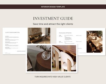 Sjabloon investeringsgids voor interieurontwerpers: prijspresentatie voor klanten | Service-uitsplitsing en waardebepaling | Studio Ruve