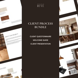 Kit de processus client de design d'intérieur | Modèles de questionnaire, guide de bienvenue et présentation client | Lot décoration d'intérieur | Toile