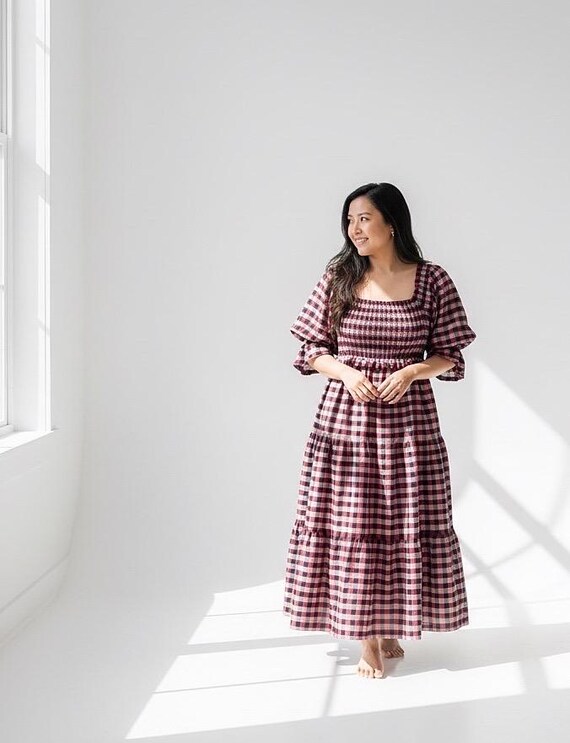 Handwoven Cotton Smocked Puff Sleeves Maxi Dress Buffalo Check Plaid  Gingham Engagement Maternity Cottagecore Vintage Ruffles Cuffs - Etsy Israel
