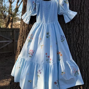 blue floral baby shower dress Momyknows Blue Floral Ruched Off Shoulder A-line Puff Sleeve Sweet Going Out Maternity Photoshoot Baby Shower Mini Dress, Light Blue / S