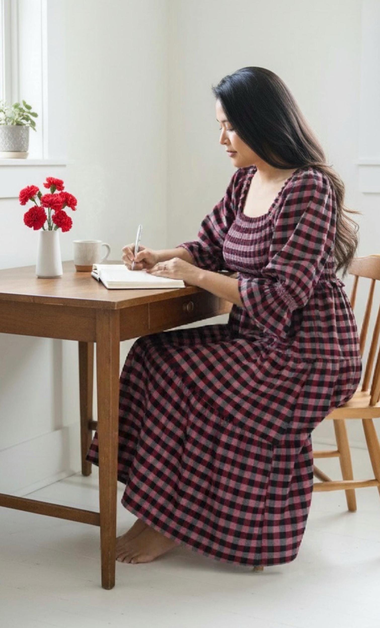 open lace back dress The Plaid Carolina Dress