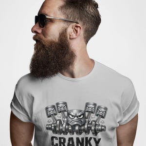 Cranky Mechanic T-Shirt, Engine Skull Graphic Tee, Funny Car Guy Gift