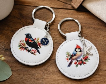 Vogel-Liebhaber-Geschenk Personalisierte Schlüsselbänder Benutzerdefinierte Anfangscharme Zubehör Natur Wildtiere Kardinal Design Blauhäher Rotkehlchen Warbler Birdwatcher
