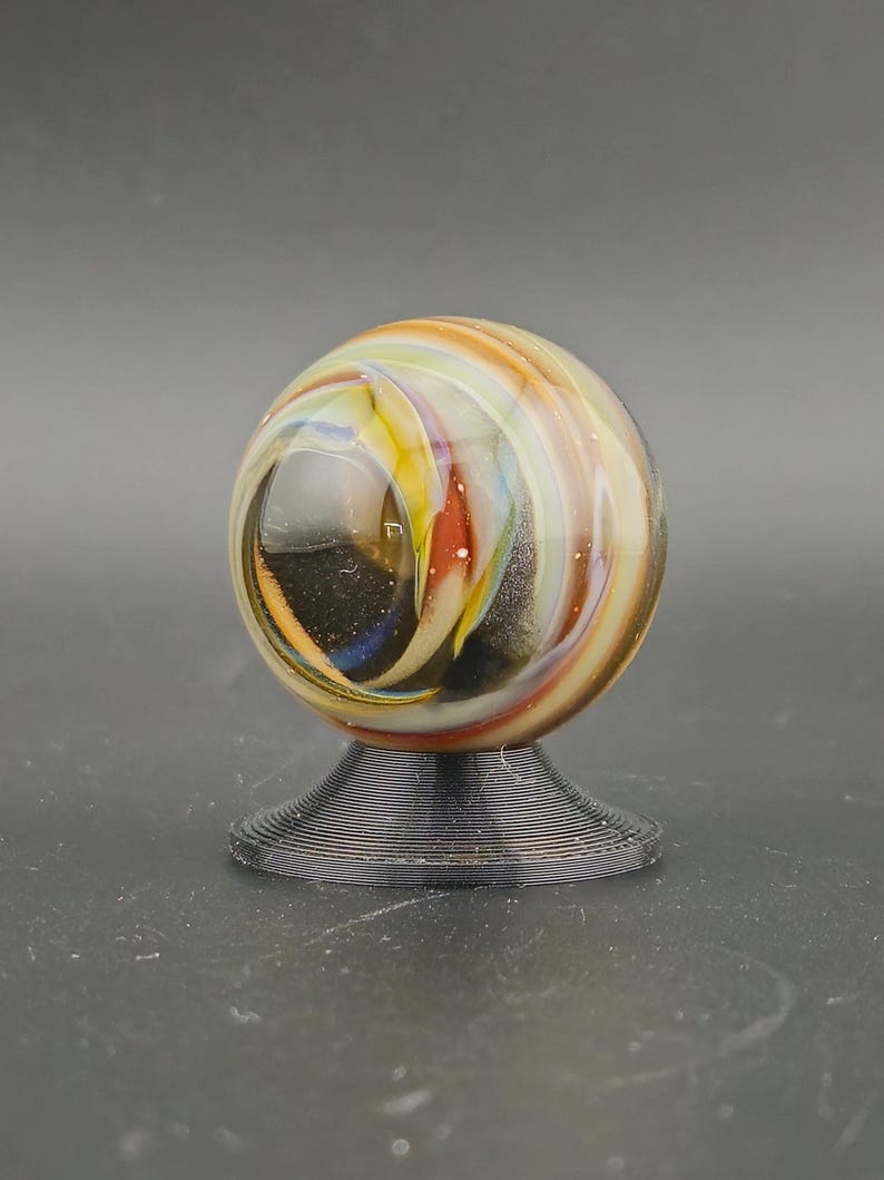 Handmade Glass Art Marble, Contemporary Swirl Design E10 (1.1") image 2
