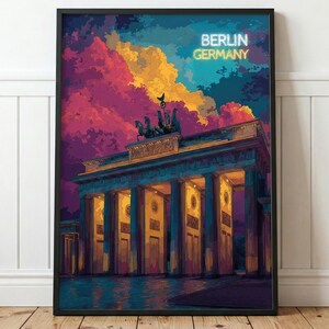 Reisposter Berlijn Duitsland - Brandenburger Tor Art Print, levendig neonstadsdecor