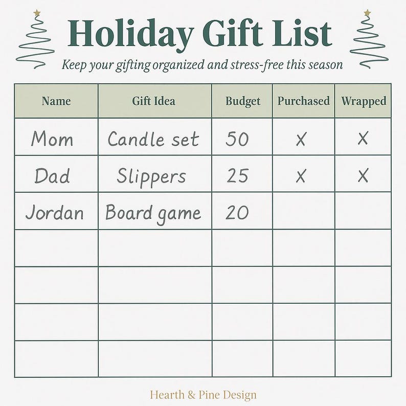 Holiday Gift List Printable | Christmas Gift Planner PDF | Holiday Gift ...