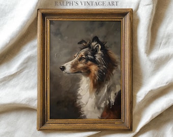 Collie Portrait: Vintage Oil Painting in Soft Warm Neutrals
