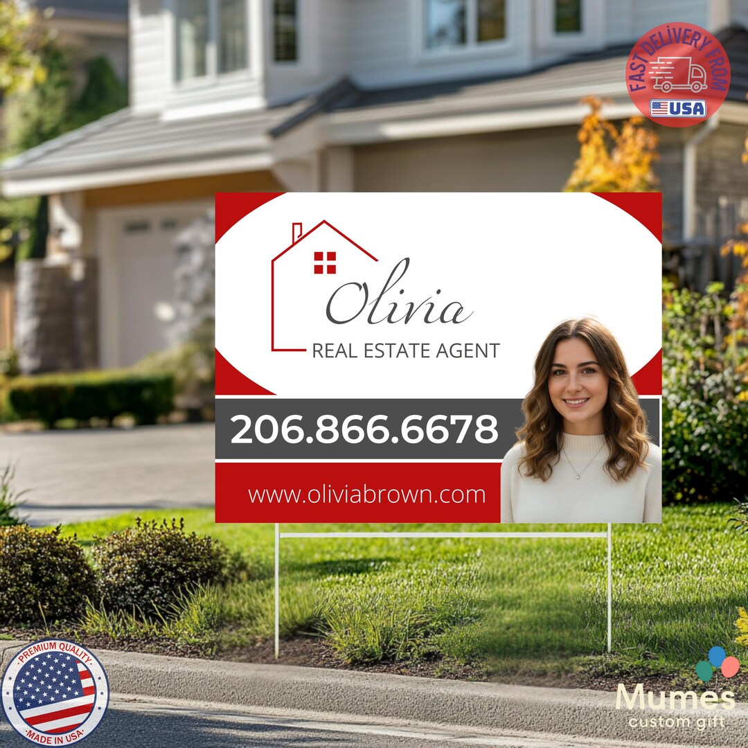 Custom Real Estate Yard Sign With Photo, Personalized Realtor Sign, for ...