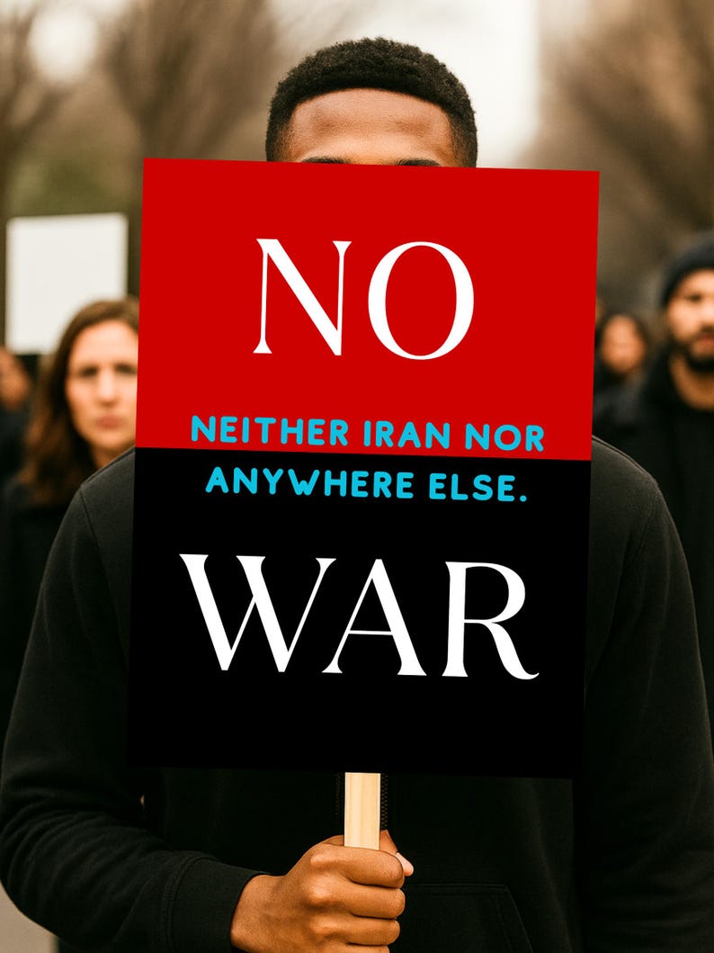 No War Yard Sign, Anti War Protest Sign, No Iran War Lawn Sign, Peace Political Yard Sign, Double Sided Outdoor Garden Sign image 3
