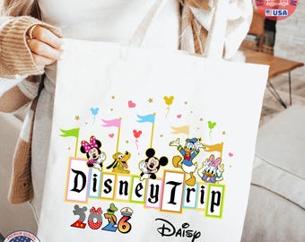 Disney Trip 2026 Tote Bag – Personalized Family Disney Vacation Tote, Custom Name Disney Tote Bag for Park Days