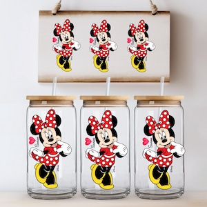 Personalized Minnie Mouse Glass Cup, Disney Tumbler With Straw, Custom Name Iced Coffee Cup, Minnie Gift Cup, Cute Glass Can Cup image 2