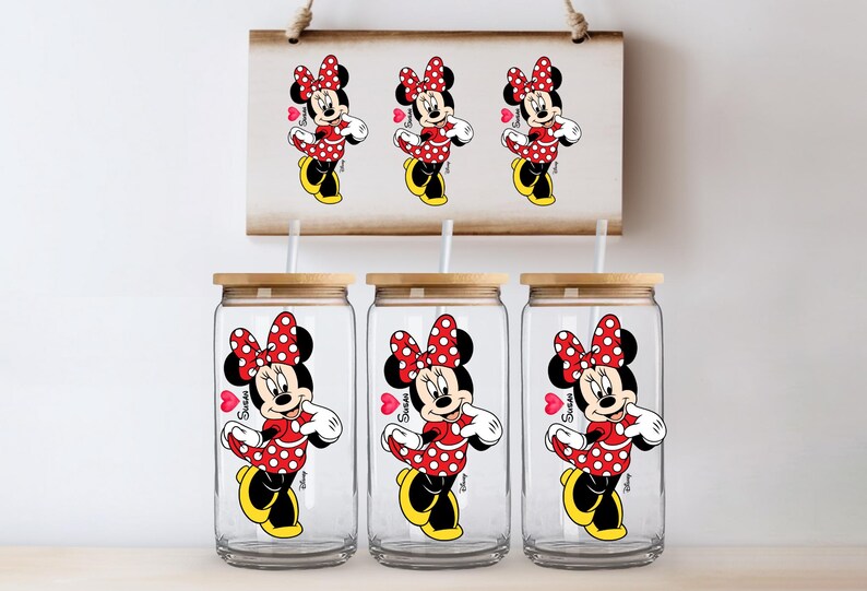 Personalized Minnie Mouse Glass Cup, Disney Tumbler With Straw, Custom Name Iced Coffee Cup, Minnie Gift Cup, Cute Glass Can Cup image 2